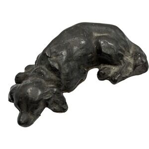 Antique Cast Iron Sleeping Dog Doorstop Heavy Metal Curled Hound Figurine 7 Inch